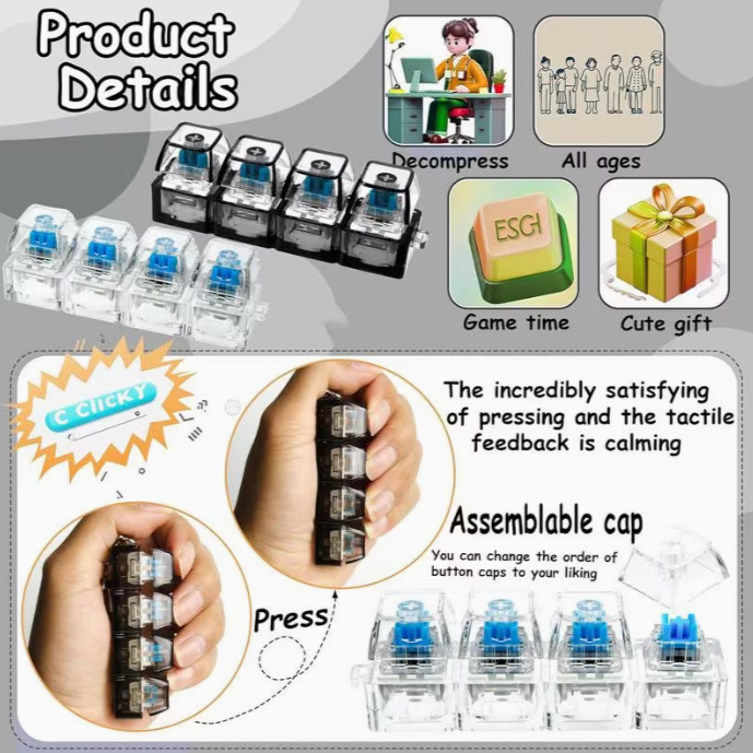 Breloc Tastatură Mecanică cu 4 Switch-uri Blue